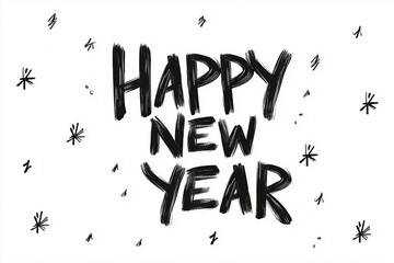 A dark, striking graffiti-inspired "HAPPY NEW YEAR" title in dark colors against a light backdrop. For New Year's Eve designs and new year greetings.