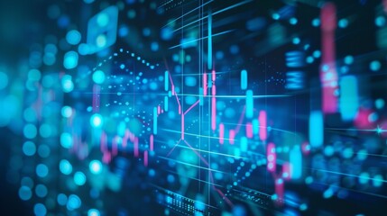 Obraz premium Digital financial graphs in blue tones