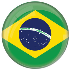 Obraz premium Brazil flag with glossy rounded button for football team and national emblem