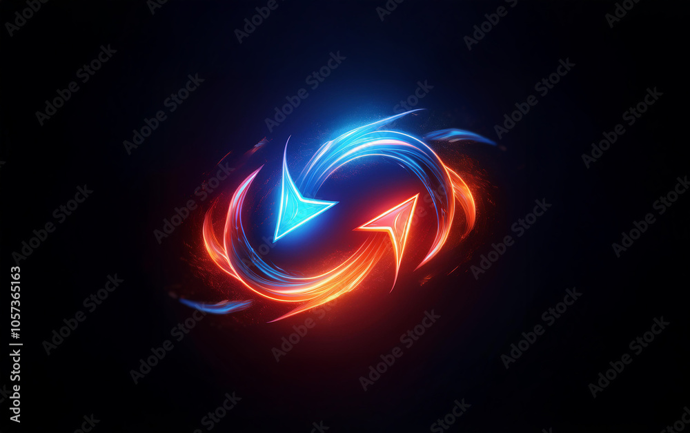 Aufkleber a glowing abstract design composed of two arrows in opposite directions with blue and red flames swi