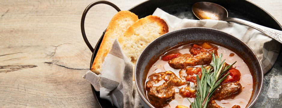 A bowl of beef bourguignon. Traditional french cousine.