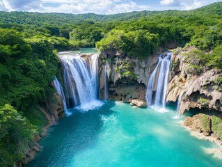Fototapeta premium Stunning Aerial View of Majestic Waterfall Cascade