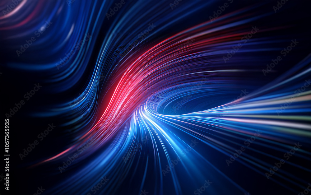 Poster abstract background with swirling lines of blue and red light.