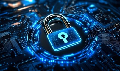 Internet security online concept: Padlock With Keyhole icon in. personal data security Illustrates cyber data security or information privacy idea. Blue abstract hi speed internet technology