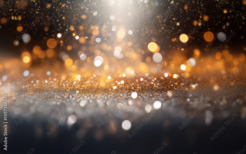 Poster A dark background with a spotlight shining down on a layer of shimmering glitter.
