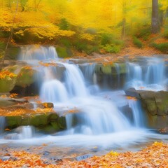 Obraz premium forest waterfall in in the woods during autumn
