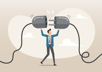 Businessman manager connecting power cord to continue business