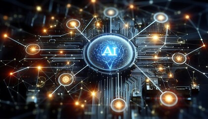Obraz premium AI-Powered Network Optimization on black background,generative ai