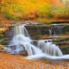 Obraz premium forest waterfall in in the woods during autumn