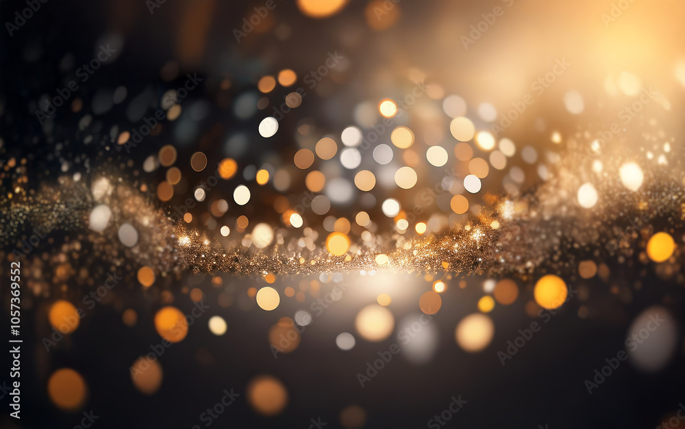 Poster A background of black with a layer of gold glitter and sparkling out-of-focus lights in the distance.