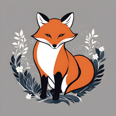 Obraz premium Charming Fox with Floral Surrounding Illustration