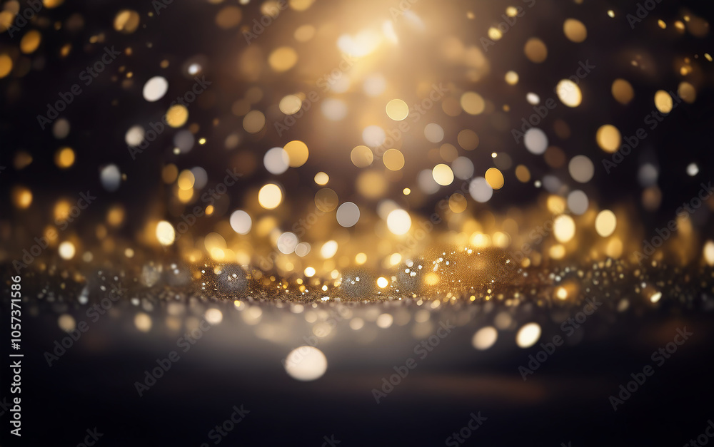 Poster A dark background with a scattering of sparkling gold and white bokeh, creating a warm and inviting atmosphere.