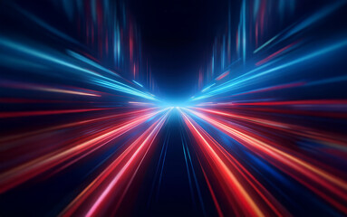 Abstract depiction of speed, movement, and energy using streaks of blue and red light on a dark background.