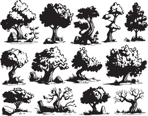 Set Trees. Hand drawn vector illustration	