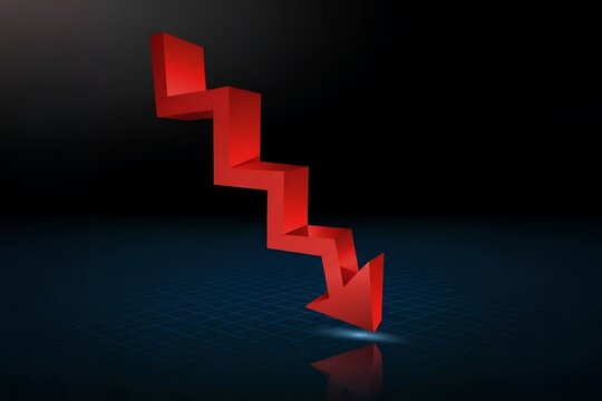 3D red arrow trending downward against a dark background, symbolizing decrease or loss.