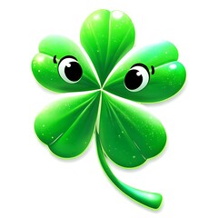 Naklejka premium A cartoon four-leaf clover with googly eyes.