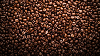 Obraz premium n overhead, photorealistic shot of a vast sea of coffee beans. The beans are rich brown, each with distinct textures, curves, and slight imperfections, adding realism to the scene.
