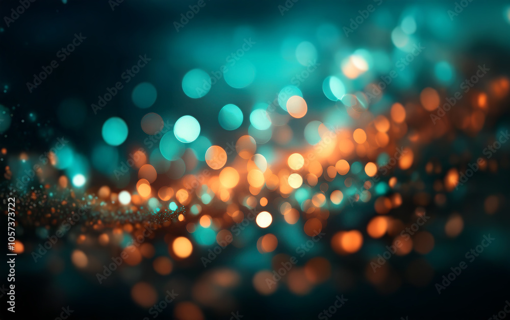 Poster abstract background with bokeh lights in shades of teal and orange.