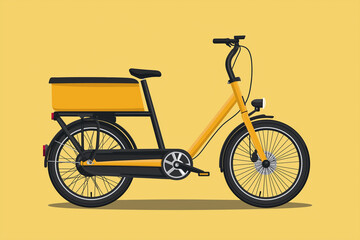 Fototapeta premium A sleek electric cargo bike with clean lines, featuring vibrant yellow frame and practical cargo box, perfect for urban commuting and eco friendly transport