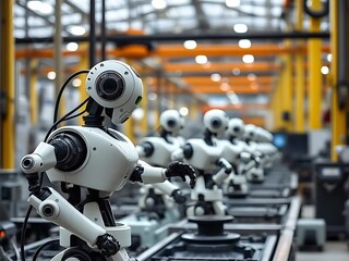 Fototapeta premium State-of-the-Art Manufacturing Robots in High-Tech Production Facility