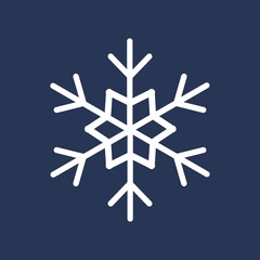 Snowflake illustration on dark blue background. Christmas holiday. Winter decoration design. White snowflake