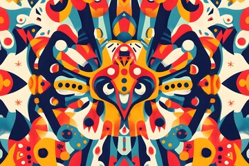 Fototapeta premium Abstract Pattern with Red, Orange, Yellow, Blue and White Shapes