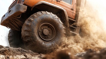 Truck driving through muddy terrain