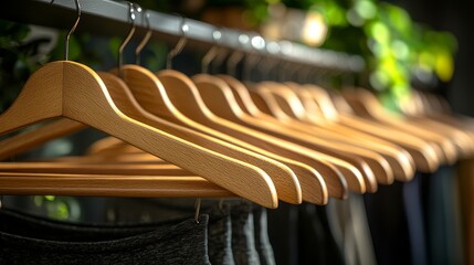close-up of a classic wooden hanger with a unique grain pattern, timeless elegance, emphasized by soft light, photorealistic