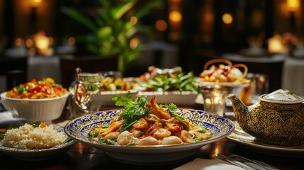 Bright and colorful Thai royal cuisine, served with royal elegance,
