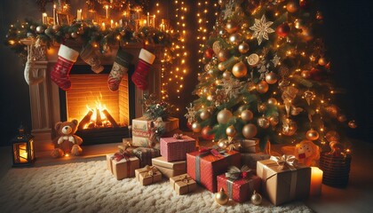 christmas tree with candles and decorations