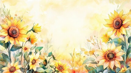 Obraz premium Bright and detailed watercolor border of sunflowers and daffodils