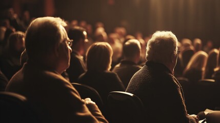 Fototapeta premium Group of people are sitting in a theater watching a play