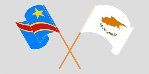 Crossed and waving flags of Democratic Republic of the Congo and Cyprus. Vector illustration