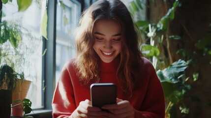 Content young woman enjoying her smartphone,