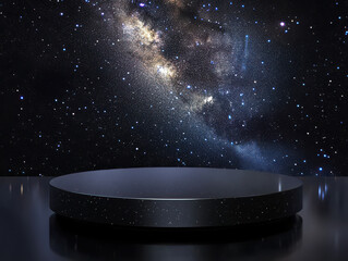 Sleek round platform set against a breathtaking starry night sky backdrop.