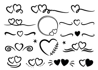 Heart, love design elements and heart wedding border, divider