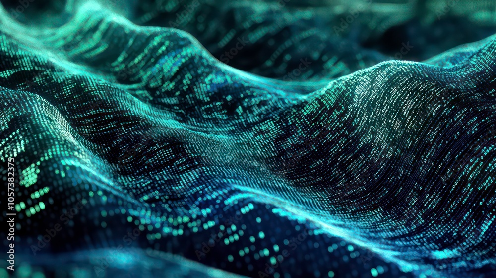Aufkleber a digital representation of flowing waves, resembling data or abstract landscapes.