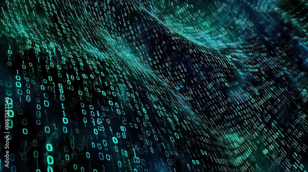 Poster Abstract representation of binary data flowing, symbolizing digital information and technology.