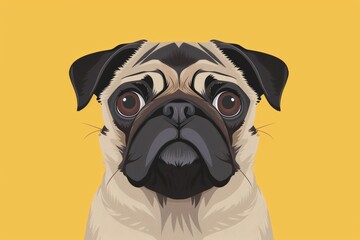 Colorful pug illustration on yellow background