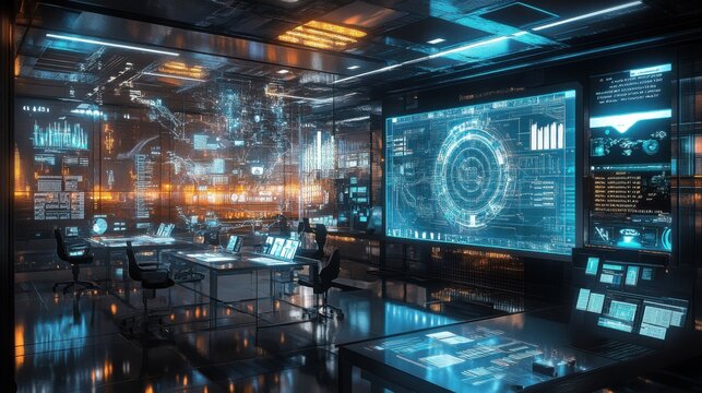 Futuristic office space showcasing communication