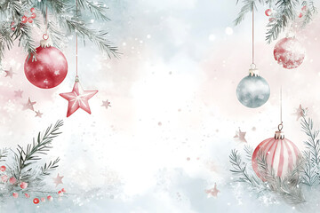 watercolor christmas tree baubles. space for text, christmas background, christmas card, christmas invitation