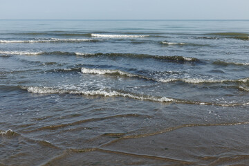 Sea waves on the Caspian Sea coast. Waves near the shore
