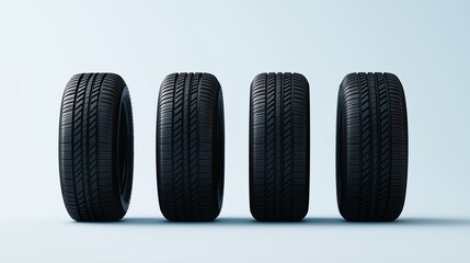 Black Car Tires in Perfect Alignment on Background