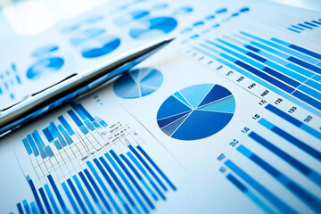 Data analysis and business insights are represented through various blue charts and graphs, showcasing high level competition analysis for strategic planning