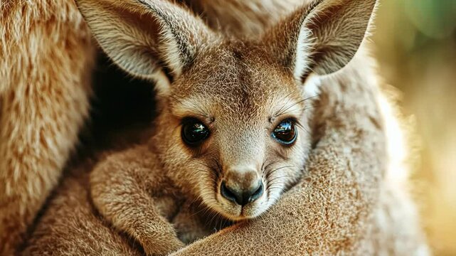 Close Up of a Baby Kangaroo in its Mother's Pouch