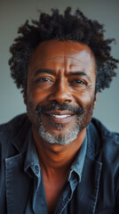 Charismatic Black man with gray curly hair, wearing a leather jacket.