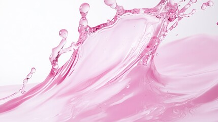 Delicate splash of pink cosmetic serum fluid captures attention against a clean, white background. Ideal for beauty and skincare themes, this closeup emphasizes the aesthetic of cosmetic serum.