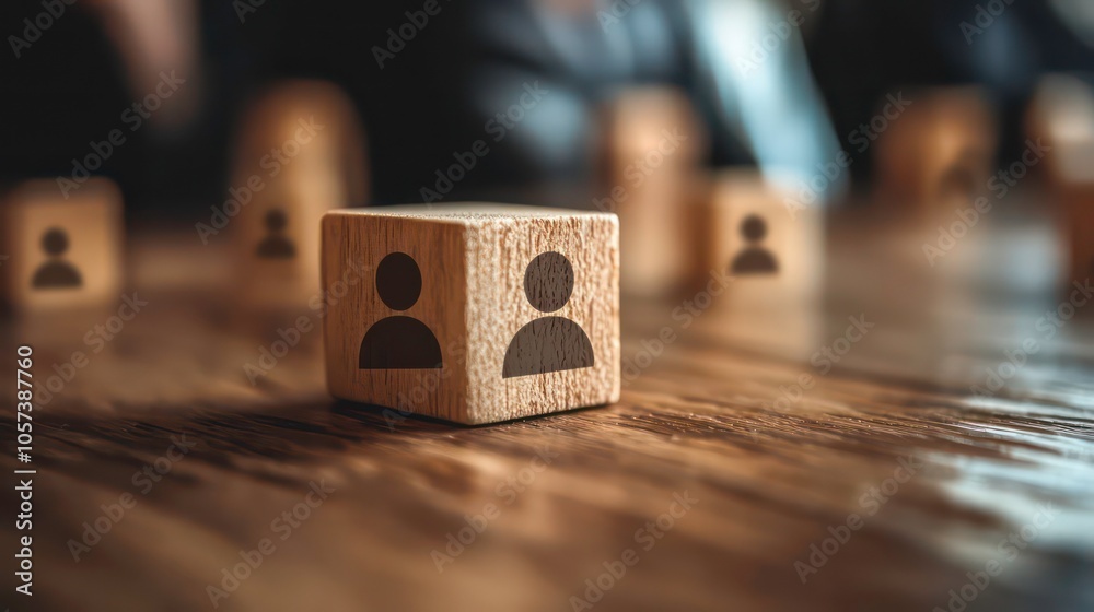 Poster A wooden block with a person icon, surrounded by similar blocks, suggesting community or networking.