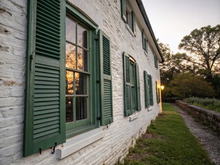 Old Green Shutters and White Brick Wall - Double Exposure Photography for Vintage Charm and Aesthetic Appeal