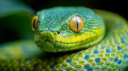 Fototapeta premium Green snake head close-up